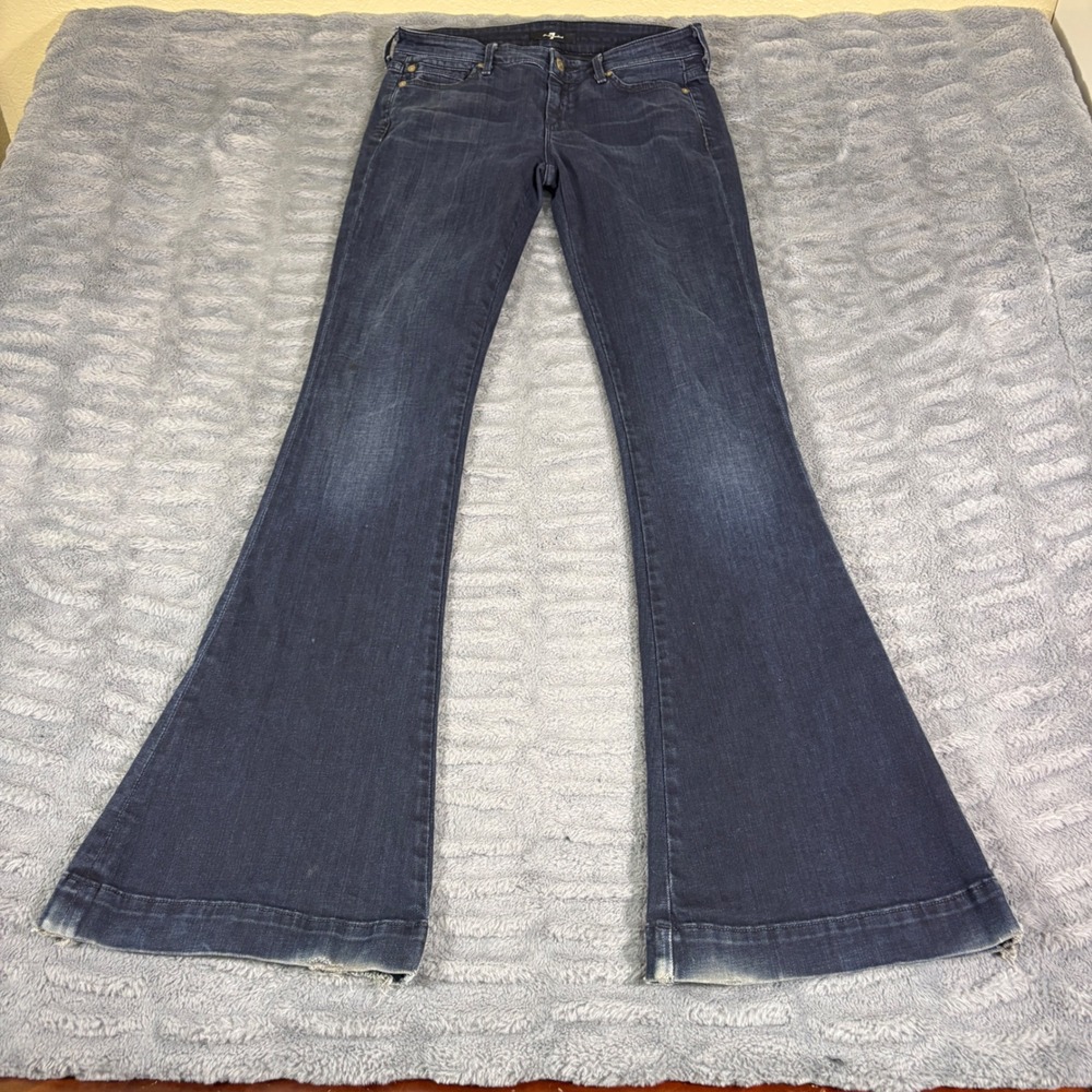 7 For All Mankind Women Dark Wash Flare Leg Jeans Size 27 Distressed AV006